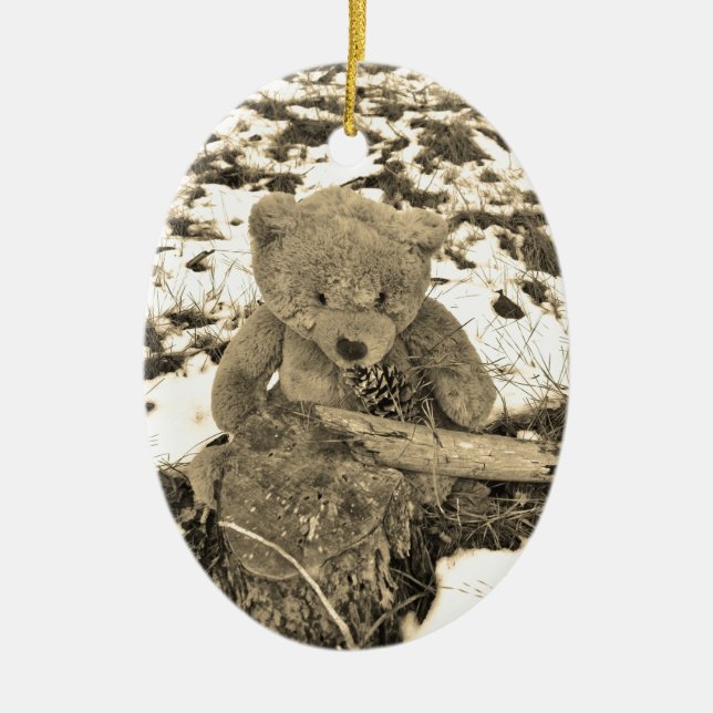Teddy Bear im Holly-Sepia-Ton Keramik Ornament (Vorne)