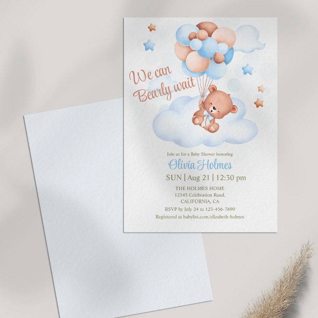 Teddy Bear im Sky Baby Shower Einladung (Teddy Bear in the Sky Baby Shower Invitation on table)