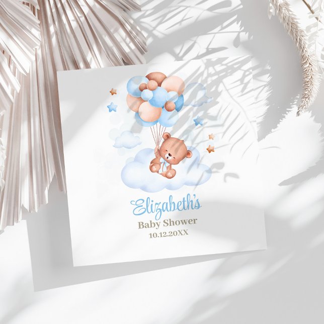 Teddy Bear im Sky Baby Shower Napkins Serviette (Teddy Bear in the Sky Baby Shower Napkins on a sunny white table.)