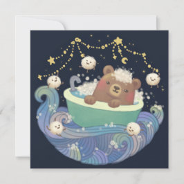 Teddy Bear in Bathtub Boat with Fluffy Monsters Feiertagskarte