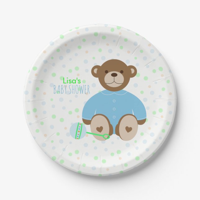 Teddy Bear in Blue Baby Shower Paper Plakat verkle Pappteller (Vorderseite)