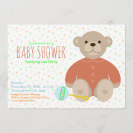 Teddy Bear in Coral Baby Shower Einladung gekleide