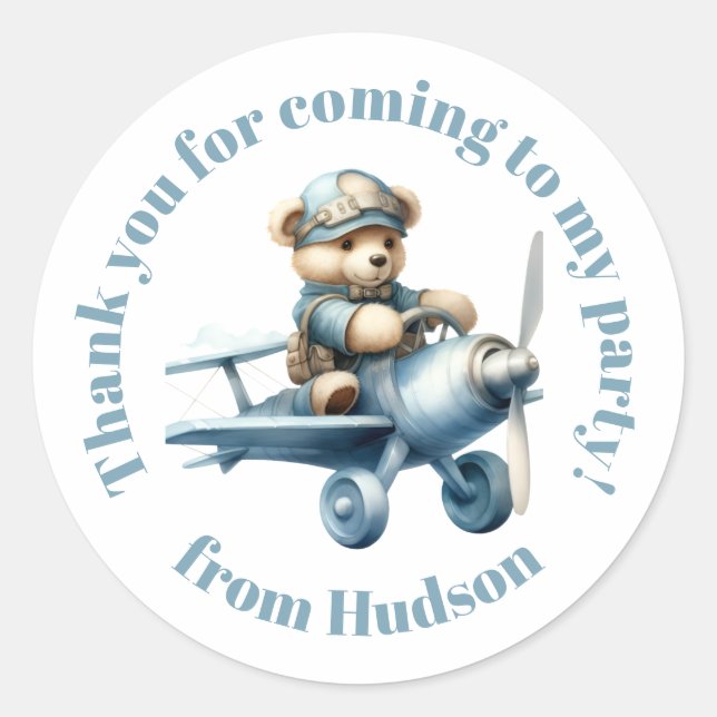 Teddy Bear in einem Flugzeug Runder Aufkleber (Vorderseite)