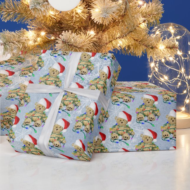 Teddy Bear in getrübten Weihnachtsbeleuchtung Geschenkpapier (Feiertage)
