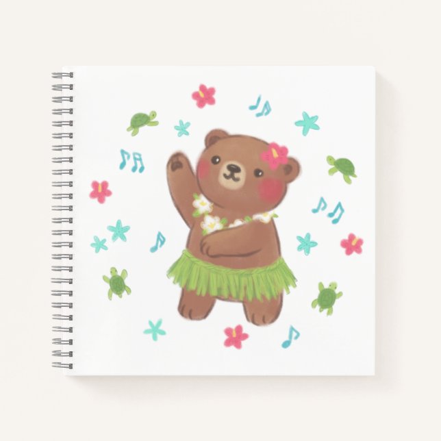 Teddy Bear in Hawaii Illustration Notizbuch (Vorderseite)