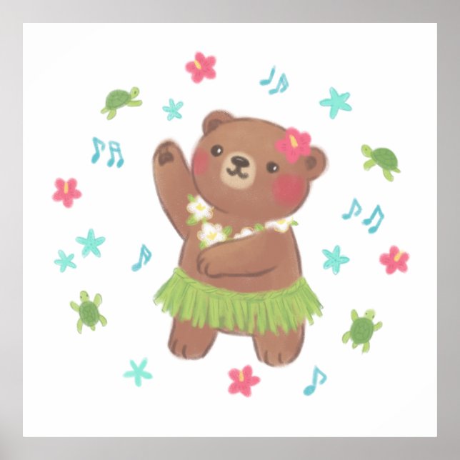 Teddy Bear in Hawaii Illustration Poster (Vorne)