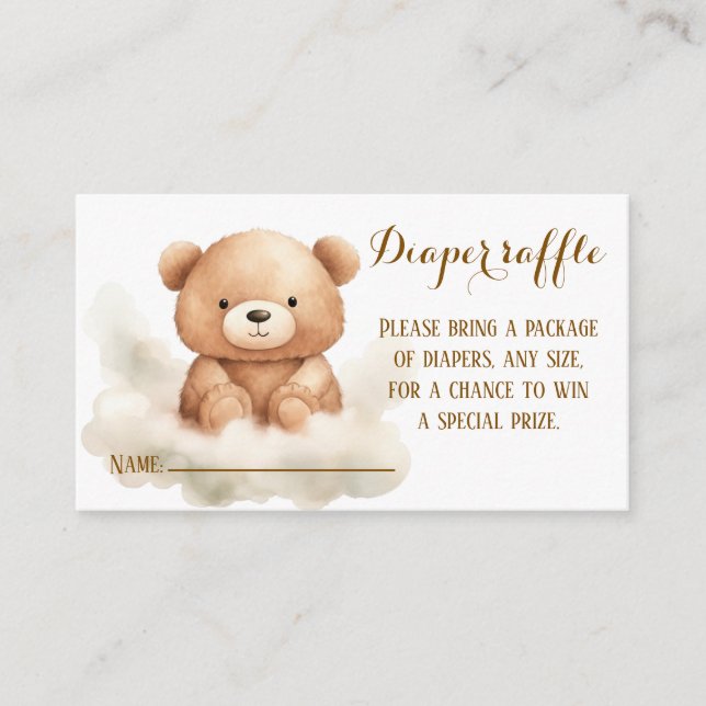 Teddy Bear in Raffle Card - Babydusche Begleitkarte (Vorderseite)