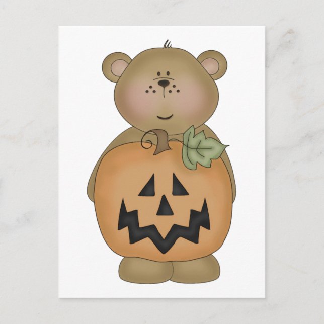 Teddy Bear Jack O'Lantern Postkarte (Vorderseite)