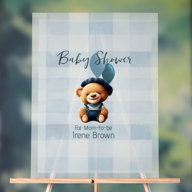 Teddy Bear Jean Baby Shower Blue Acrylschild (Neutral)