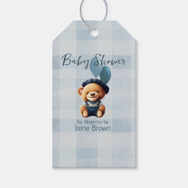 Teddy Bear Jean Baby Shower Blue Geschenkanhänger (Vorderseite)