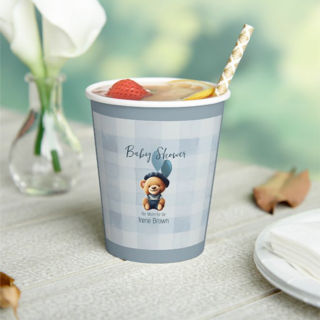 Teddy Bear Jean Baby Shower Blue Pappbecher (In Situ)