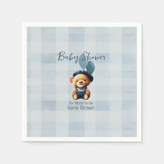 Teddy Bear Jean Baby Shower Blue Serviette (Vorderseite)