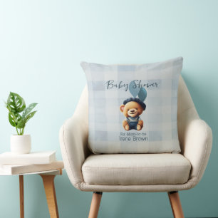 Teddy Bear Jean Baby Shower Blue Throw Kissen