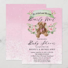 Teddy Bear kann frühzeitig abwarten Pink Girl Baby Einladung