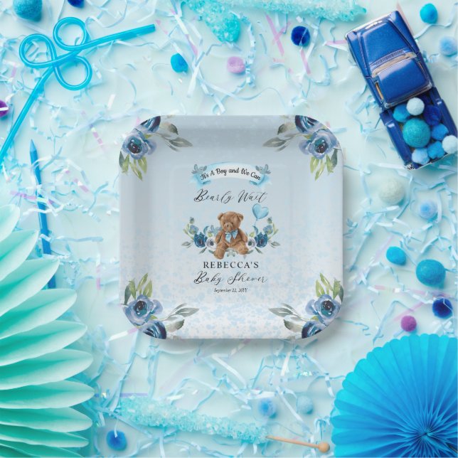 Teddy Bear kann frühzeitig Blue Boy Baby Dusche wa Pappteller (Party)