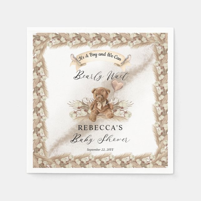 Teddy Bear kann frühzeitig Greige Boy Baby Dusche  Serviette (Vorderseite)