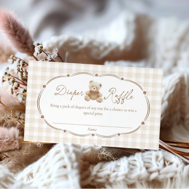 Teddy Bear Kariert Diaper Raffekarte Begleitkarte (Brown Teddy Bear Gingham Boy Baby shower Diaper Raffle Ticket)