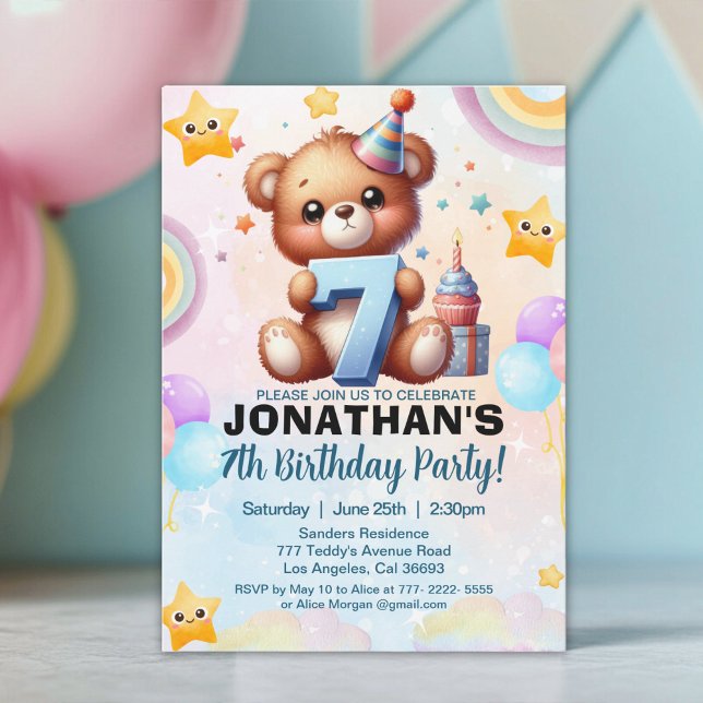 Teddy Bear Kids Birthday 7 Einladung (Von Creator hochgeladen)