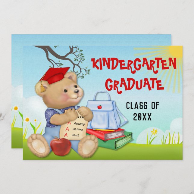 Teddy Bear Kindergarten Graduierungsparty Einladung (Vorne/Hinten)