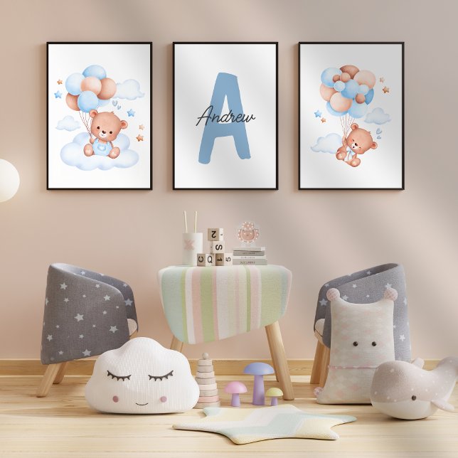 Teddy Bear Kinderzimmer Baby Boy Initial Name Wand Bilderwand Sets (Von Creator hochgeladen)