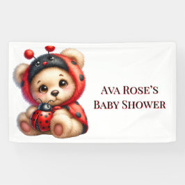 Teddy Bear Ladybug Stripes Girl Babydusche Banner