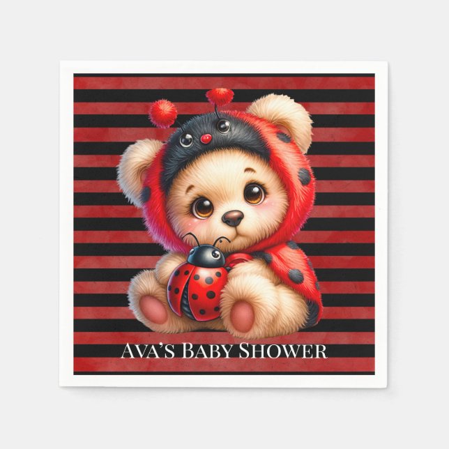 Teddy Bear Ladybug Stripes Girl Babydusche Serviette (Vorderseite)