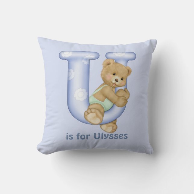 Teddy Bear Letter U Monogram Kissen (Vorderseite)