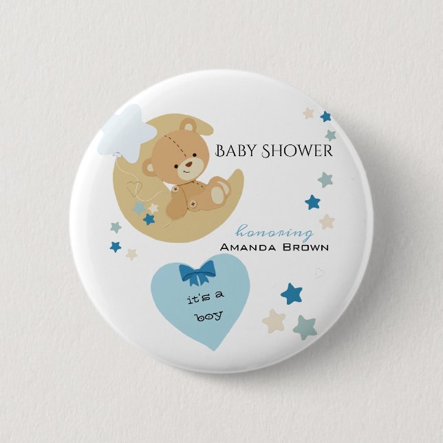 Teddy Bear Liebe Baby Boy Dusche | Button (Vorderseite)