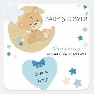 Teddy Bear Liebe Baby Boy Dusche Quadratischer Aufkleber