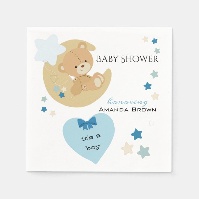 Teddy Bear Liebe Baby Boy Dusche | Serviette (Vorderseite)
