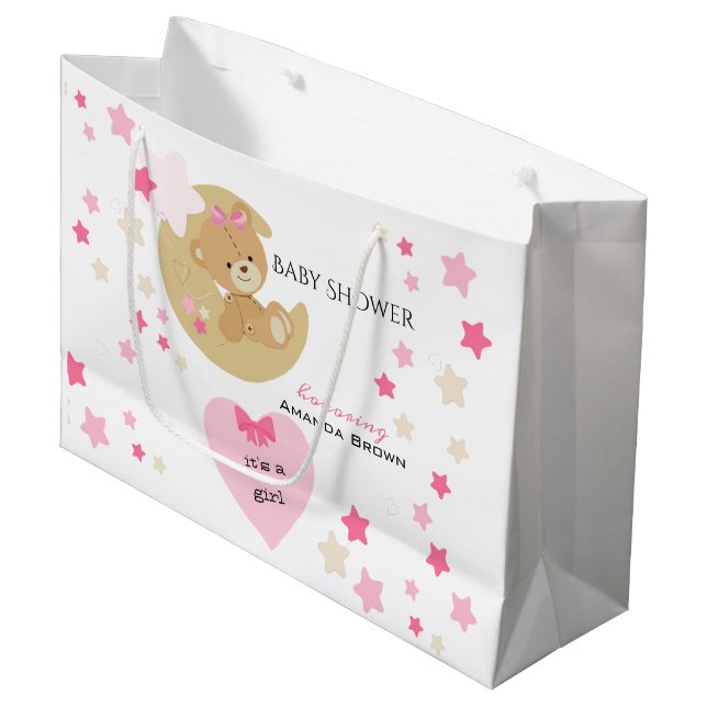 Teddy Bear Liebe Baby Girl Dusche Große Geschenktüte (Vorderseite Schrägansicht)