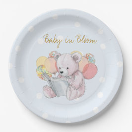 Teddy Bear liest ein Buch Baby in Bloom Pappteller
