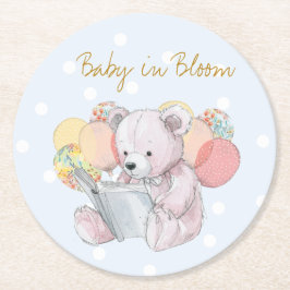 Teddy Bear liest ein Buch Baby in Bloom Runder Pappuntersetzer