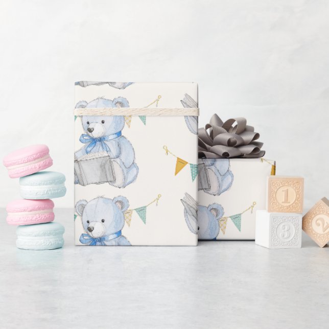 Teddy Bear liest ein Buch Geschenkpapier (Babyparty)