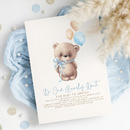Teddy Bear Light Brown and Blue Boy Baby Showroom Einladung