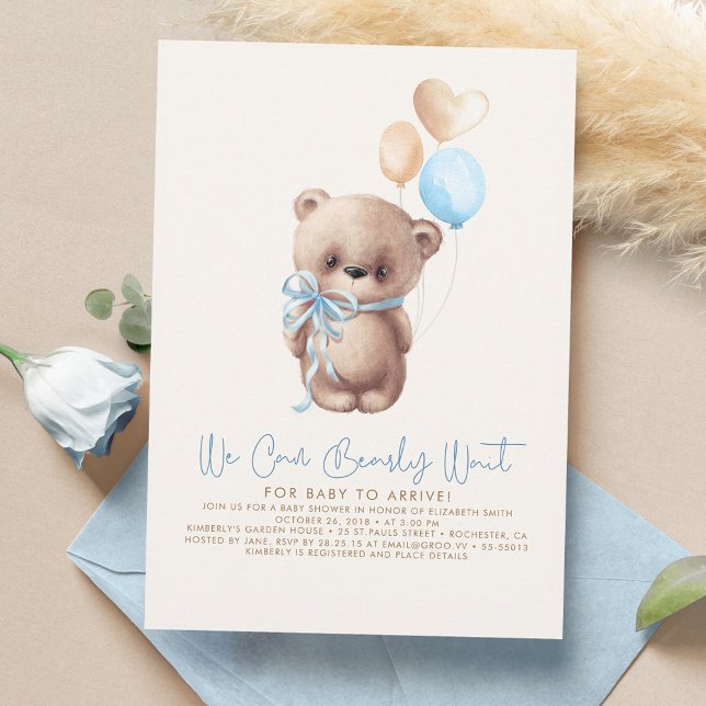 Teddy Bear Light Brown and Blue Boy Baby Showroom Einladung (Von Creator hochgeladen)