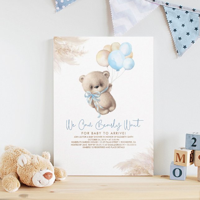 Teddy Bear Light Brown and Blue Boy Baby Showroom Einladung (Von Creator hochgeladen)