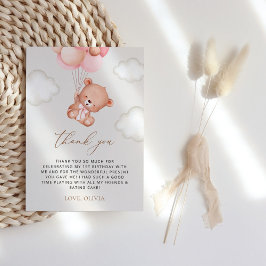 Teddy Bear, Lila Balloons, erster Geburtstag Dankeskarte