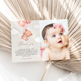 Teddy Bear, Lila Balloons, erster Geburtstag Dankeskarte