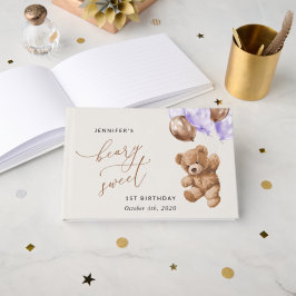 Teddy Bear, Lila Balloons, erster Geburtstag Gästebuch
