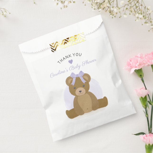 Teddy Bear Lila Bow Girl Baby Dusche Vielen Dank Geschenktütchen (Versiegelt)