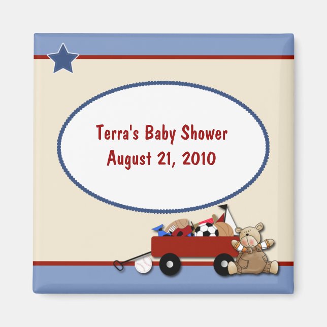 Teddy Bear Little Red Wagon Baby Shower Magnet (Vorne)
