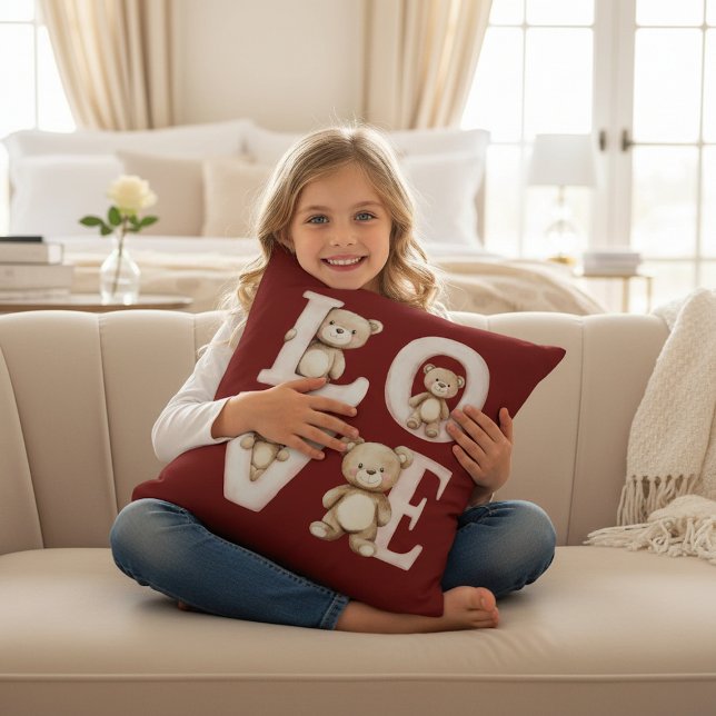 Teddy Bear "LOVE" Watercolor Valentine Design Kissen (Von Creator hochgeladen)