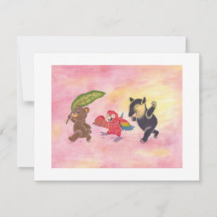Teddy bear Macaw Tapir Friends Art Flat Note Card Dankeskarte