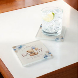 Teddy Bear mit Balloon Boho Blue Rose Babydusche Glasuntersetzer