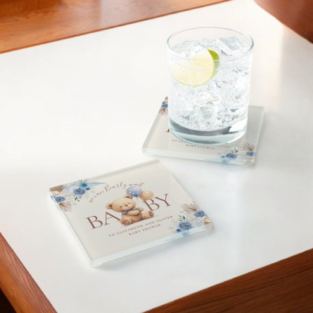 Teddy Bear mit Balloon Boho Blue Rose Babydusche Glasuntersetzer (Von Creator hochgeladen)