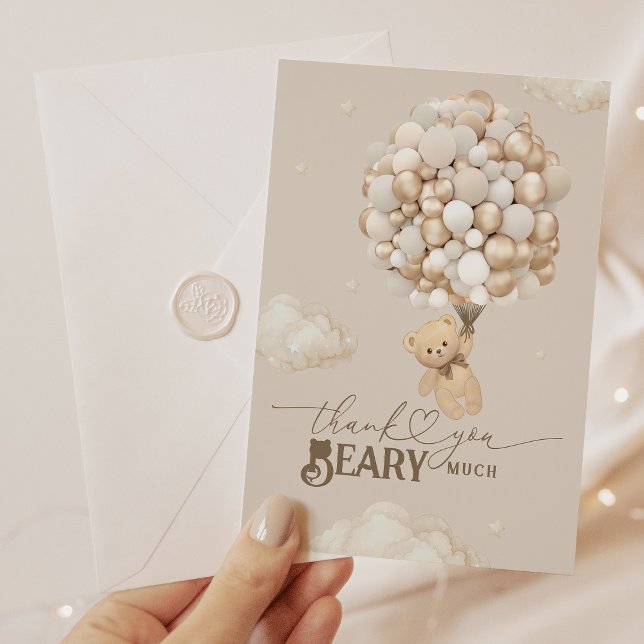 Teddy Bear mit Balloons Baby Dusche Beary Much Dankeskarte (Von Creator hochgeladen)