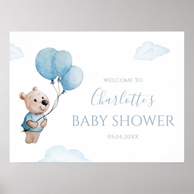 Teddy Bear mit Balloons Baby Dusche Willkommen Poster (Vorne)
