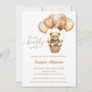 Teddy Bear mit Balloons Boho Neutral Baby Dusche Einladung