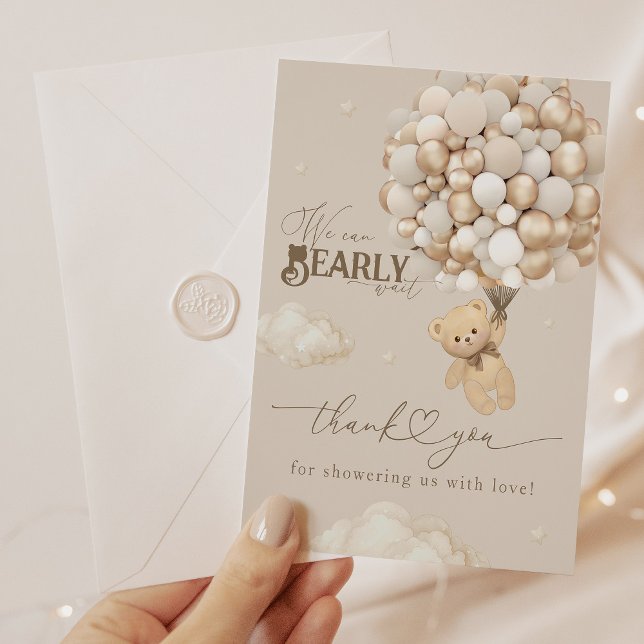 Teddy Bear mit Balloons Neutral Baby Dusche Dankeskarte (Von Creator hochgeladen)